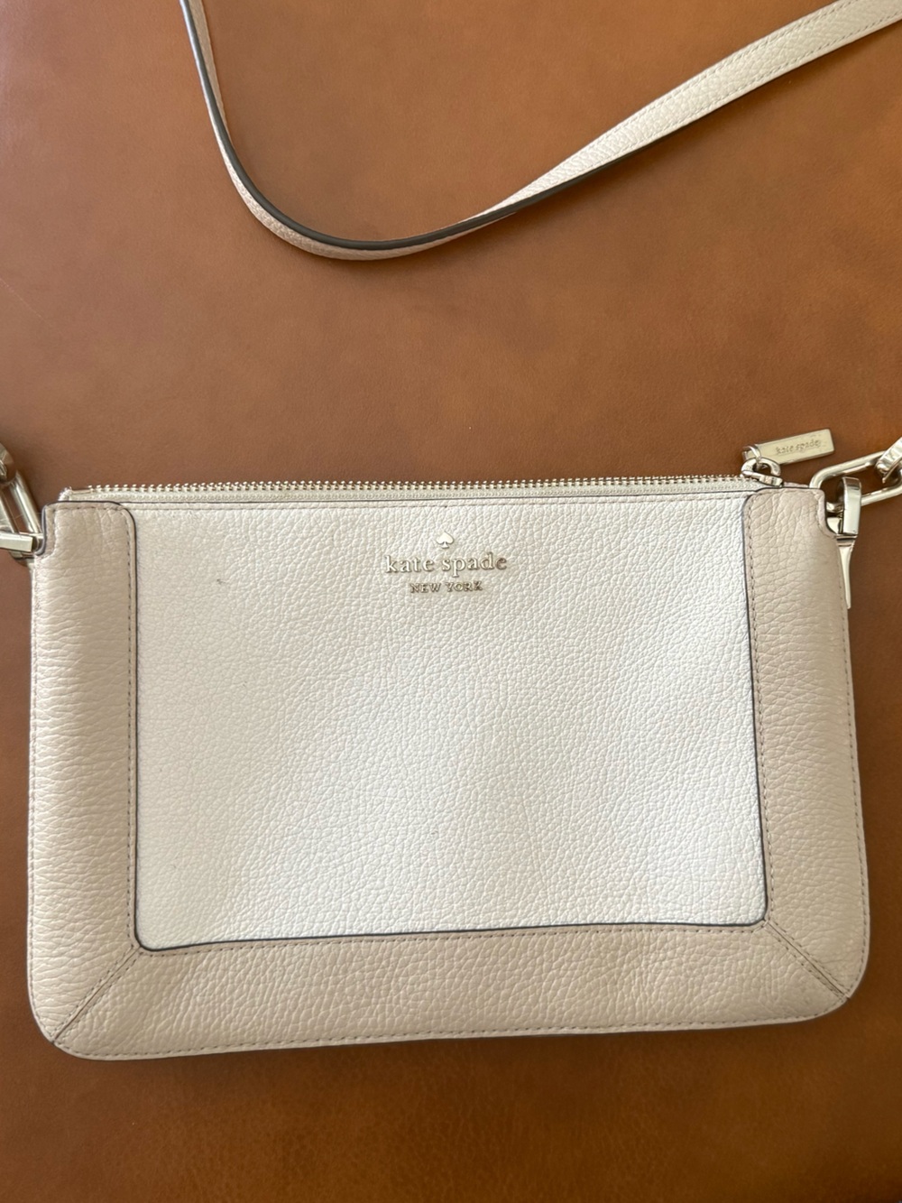 kate spade Two-Tone Pebbled Leather “Lena” Crossbody - Cream & Taupe